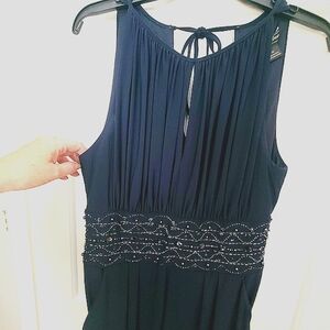 Blue Embellished Halter Jumpsuit